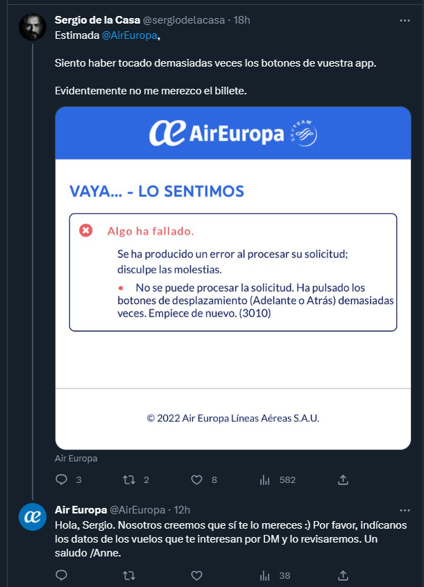 AirEuropa respuestas de customer care personalizadas y con buen humor