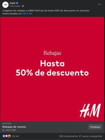 Anuncio PPC de H&M en Facebook