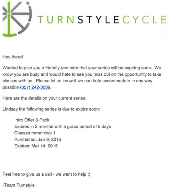 Cómo hacer que un correo no llegue como spam- ejemplo de Turnstylecycle