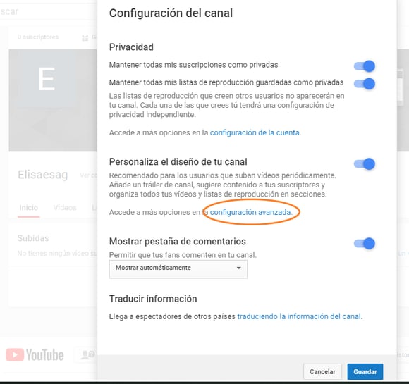 Configuración avanzada de un canal de YouTube