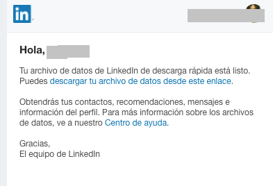 Correo de LinkedIn con datos de contactos