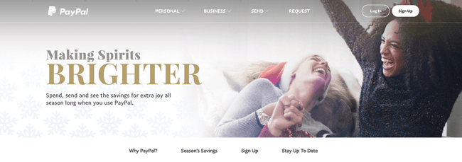 Diseño web navideño en página de Paypal
