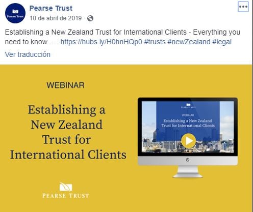 Ejemplo de marketing global de Pearse Trust en Facebook