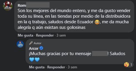 Ejemplo del uso del feedback positivo en las redes sociales de Arcor