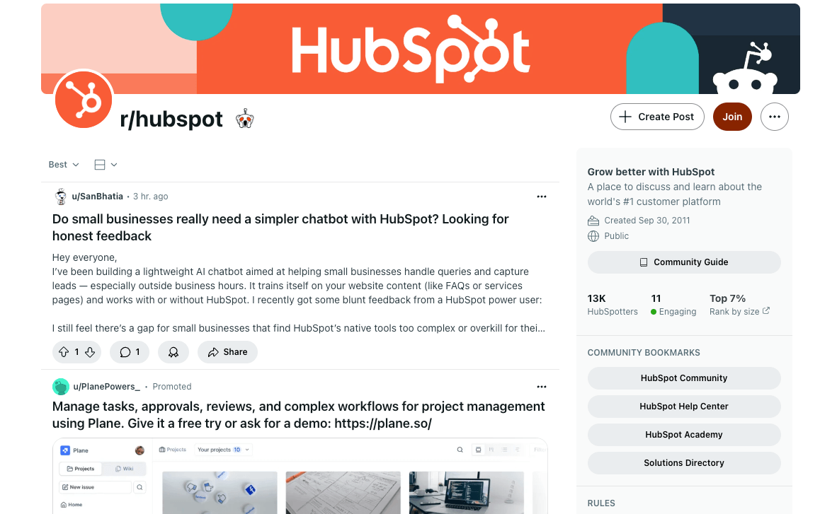 Captura de pantalla de r/hubspot: La IA cambia el SEO