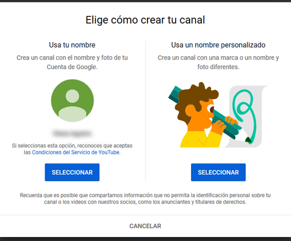 Opciones para un canal de marca de YouTube