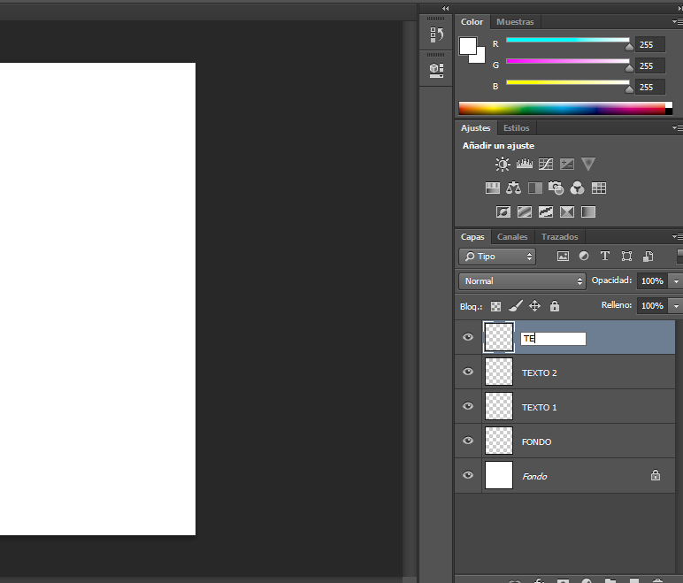 Panel de capas en Photoshop para crear gif