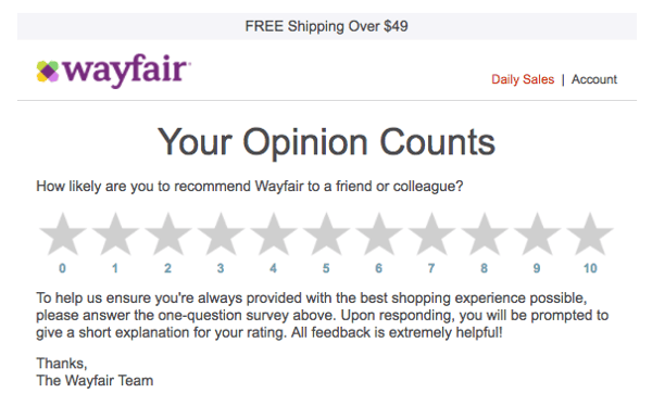 correo electronico de feedback de wayfair