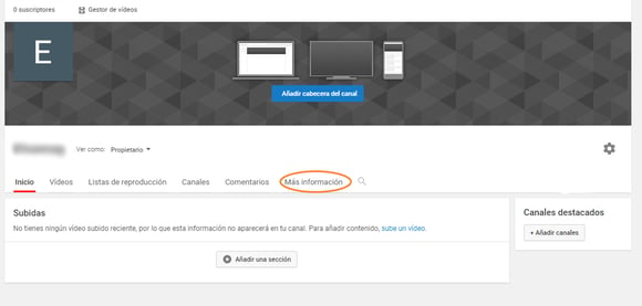 Seleccionar «Más información» para mejorar la descripción de tu canal de YouTube