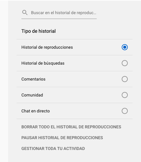 Características de YouTube para borrar historial