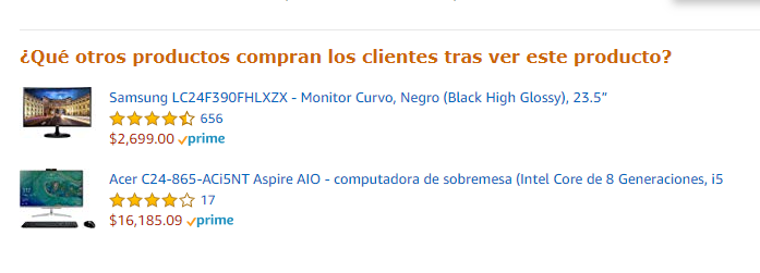 ejemplo de cross selling o venta cruzada- amazon