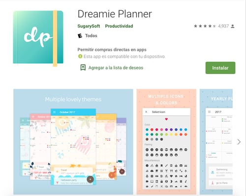 Apps de agenda y calendario: dreamie planner