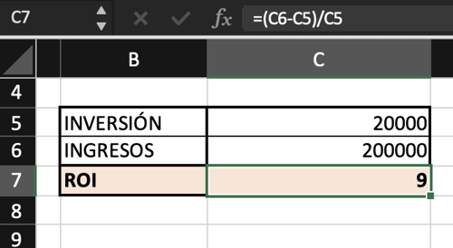 Aplicación de fórmula para el cálculo de tasa de retorno de inversión en Excel
