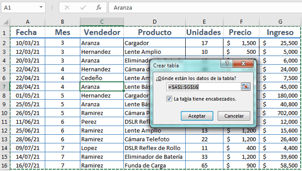 Cómo segmentar datos en Excel: crear tabla