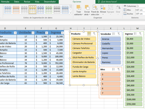 Cómo hacer una segmentación de datos en Excel: cambiar color y columnas de filtros