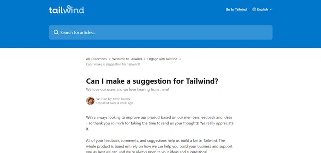 Formulario de sugerencias para los usuarios de la app Tailwind