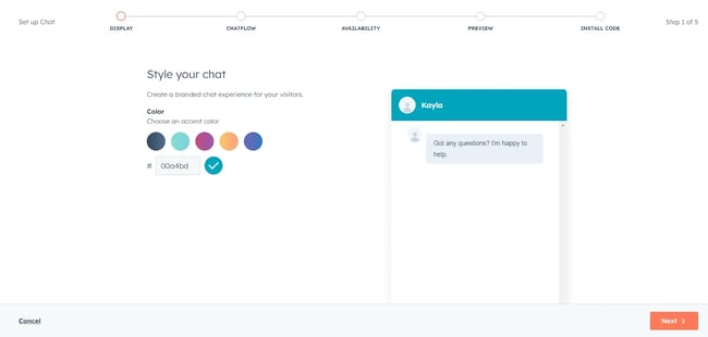 Captura de pantalla del creador de chatbots de Service Hub de HubSpot ®