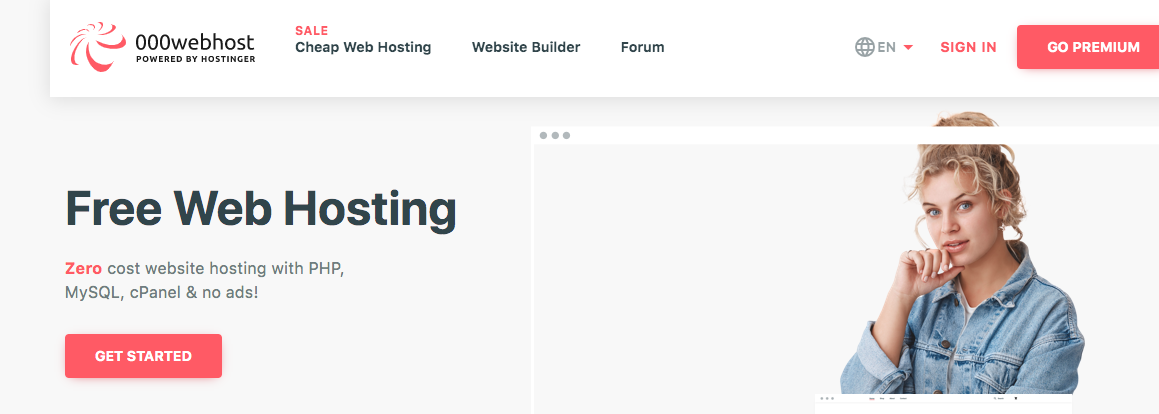 000 webhost homepage, sitio de hosting