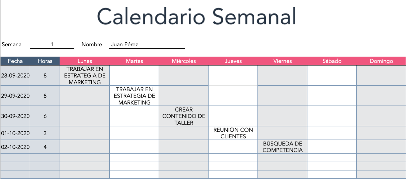 Calendario Semanal En Excel Conference Basketbal Vrogue Co