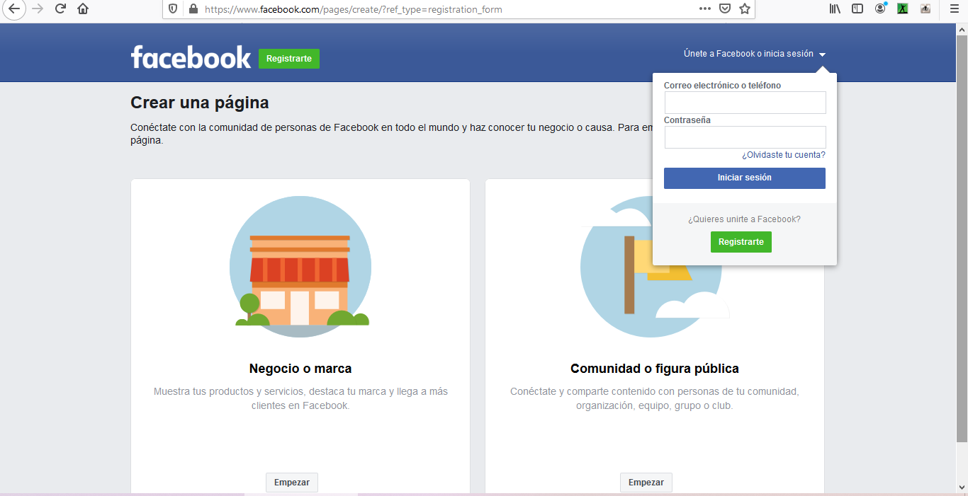 Cómo crear una página en Facebook: elige el tipo de páginaook