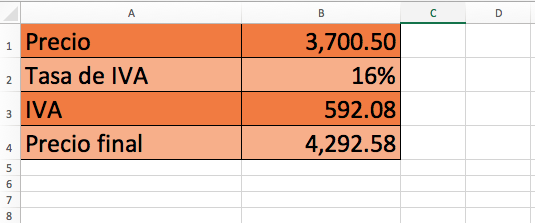 Cómo calcular el precio total de un producto con Excel, paso 2