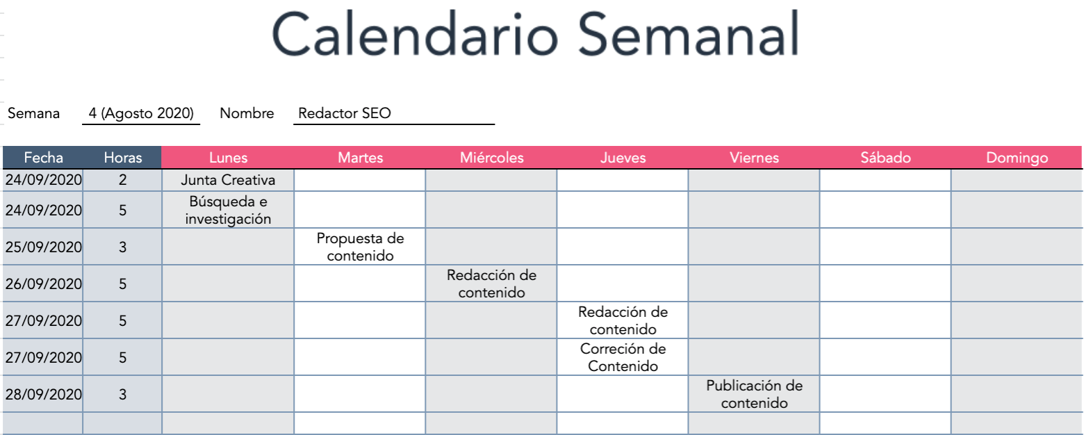 Crear Calendario Semanal En Excel