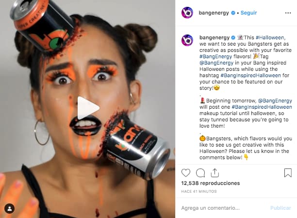 Consejos de videos de Instagram para marketeros: ejemplo de @bangenergy