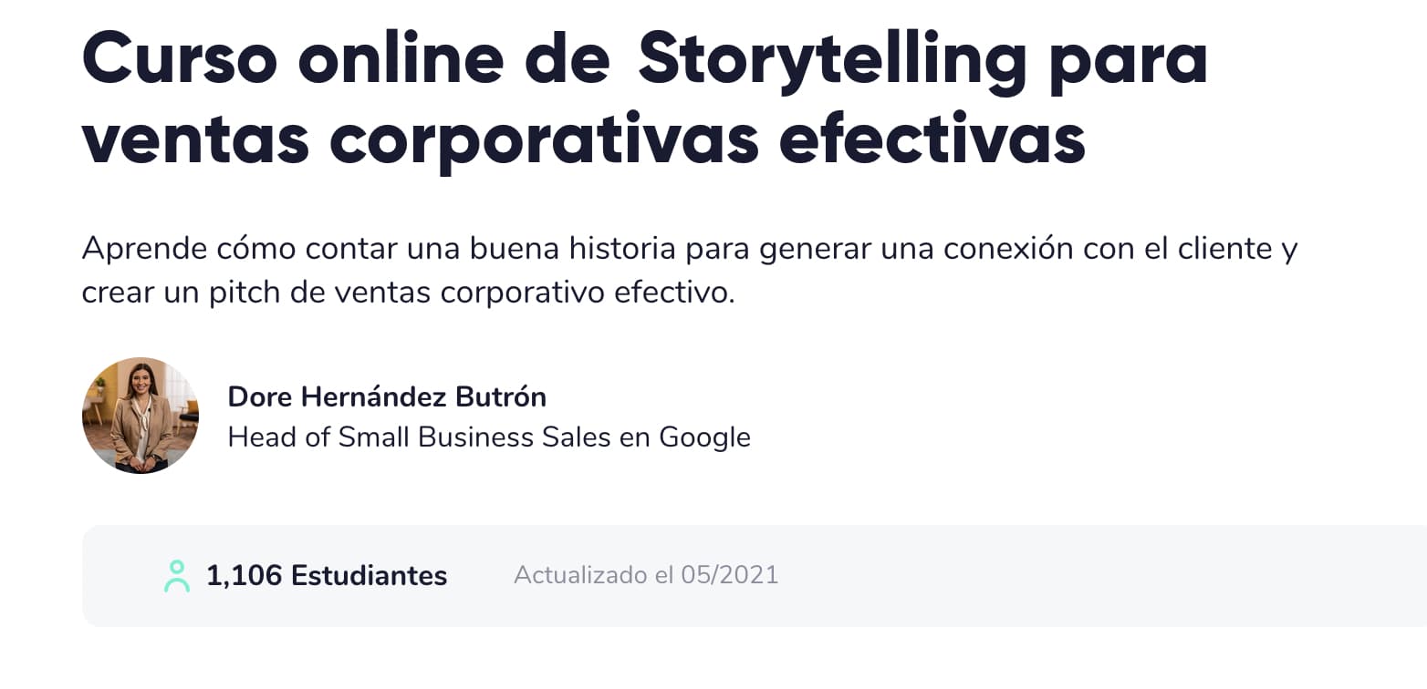 Curso de ventas online de storytelling para ventas corporativas de Crehana
