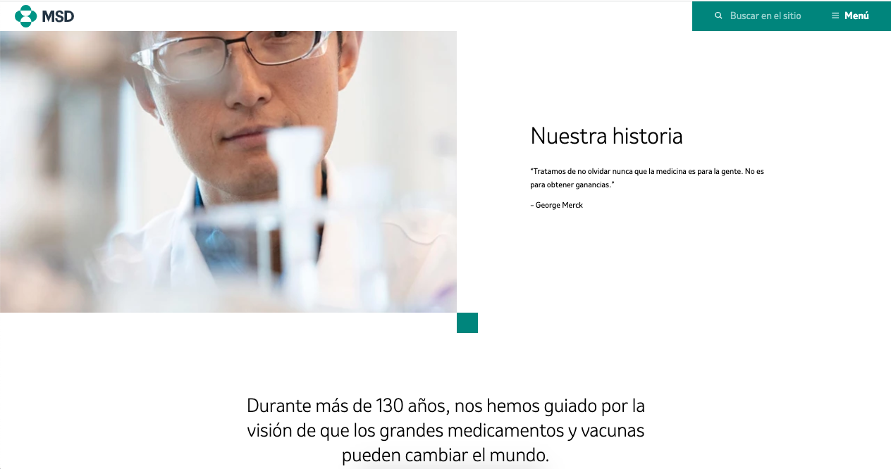 Ejemplo de un pitch de ventas de la empresa médica Merck en su sitio web de México