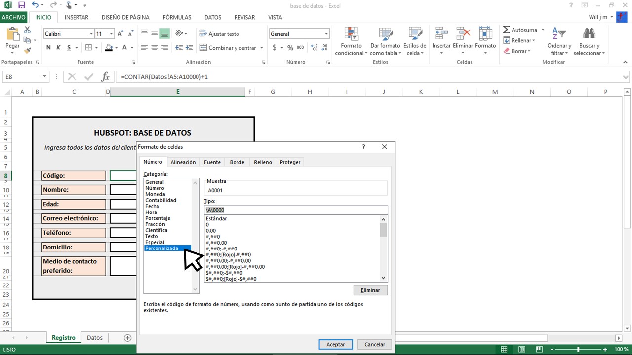 Formato de celdas personalizado para base de datos en Excel