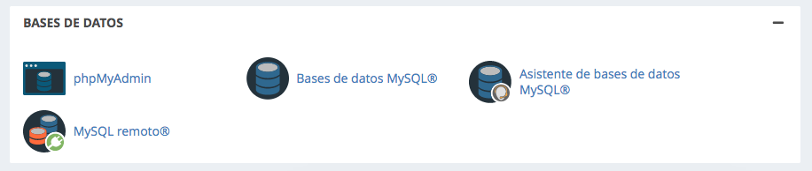 Cómo instalar WordPress con FTP: busca el botón de datos MySQL