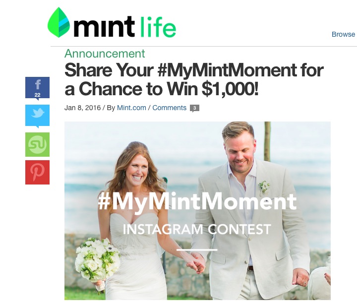 Post promocional del concurso #MyMintMoment en el sitio oficial de Mint.com 