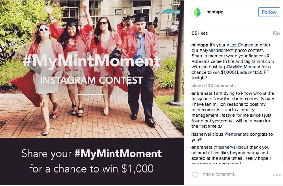 Imagen de la campaña #MyMintMoment en Instagram de Mint.com