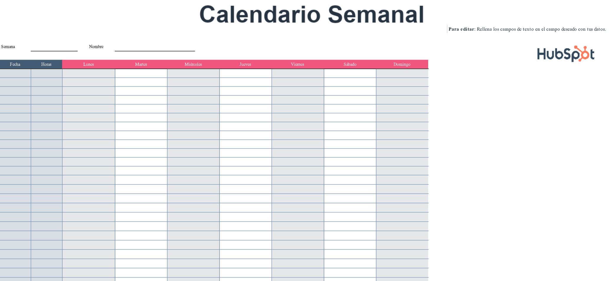 Plantilla de calendario semanal gratis de HubSpot