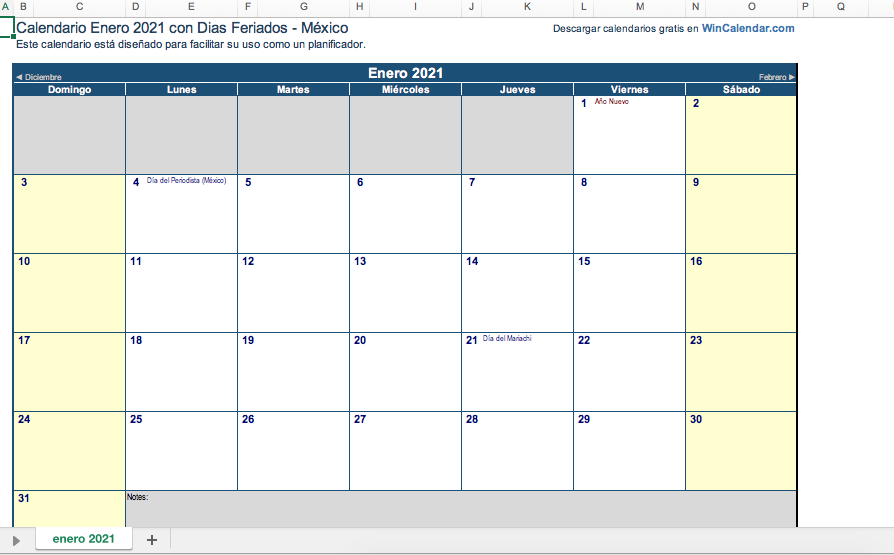 Plantilla de calendario para planificar las actividades contables