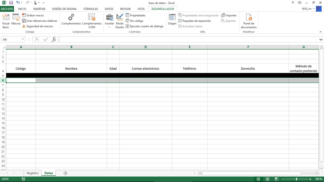 Pasos para una base de datos en Excel