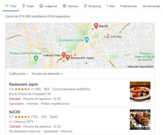 Publicidad gratis de Google Maps en la página de resultados de Google