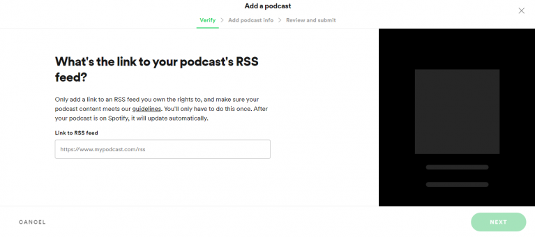 Cómo iniciar un podcast en Spotify: enlace RSS