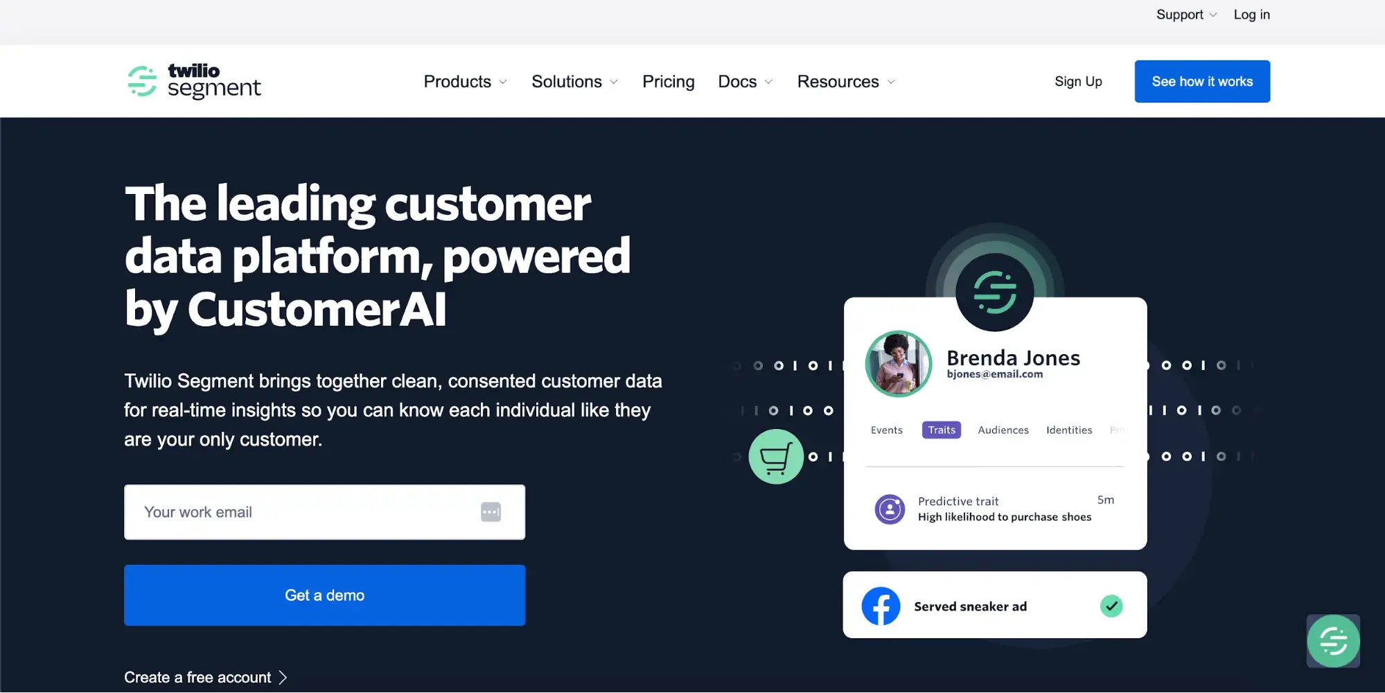 Captura de pantalla de la plataforma de datos de clientes basada en IA de Twilio Segment
