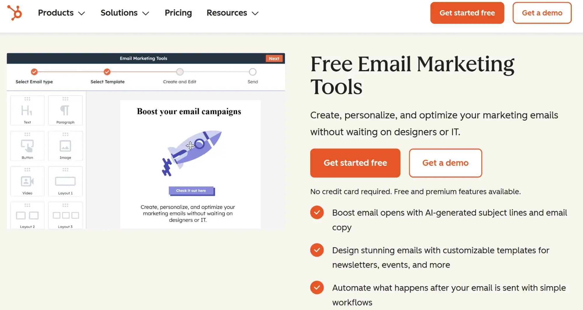 interfaz de usuario de email marketing de HubSpot