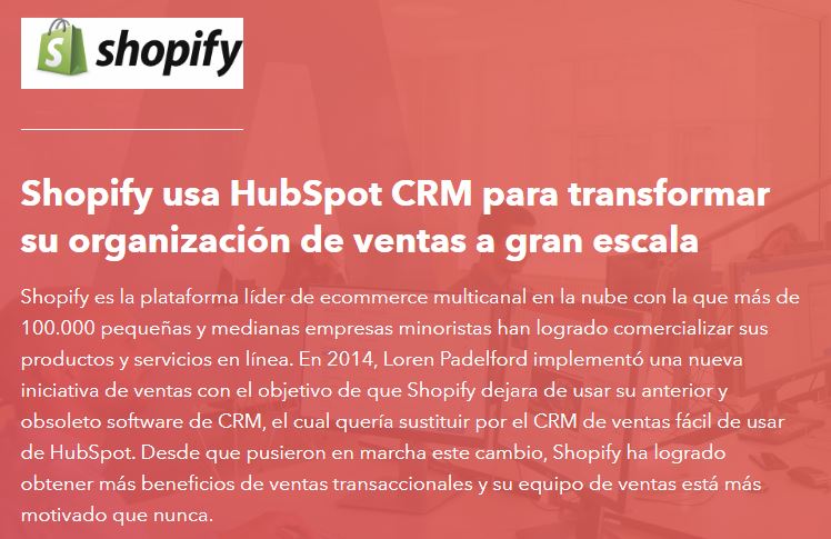 Ejemplo de caso de estudio de Shopify con HubSpot