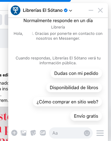 Ejemplo de chatbot de El Sótano