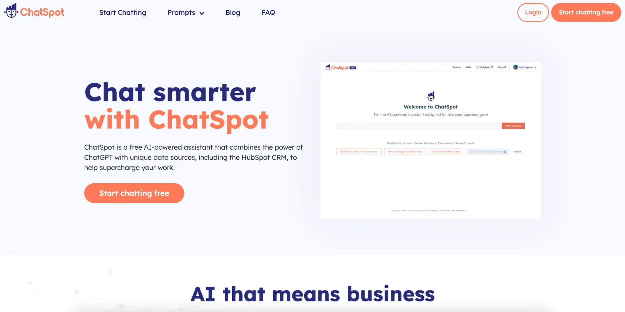 Captura de pantalla de HubSpot ChatSpot