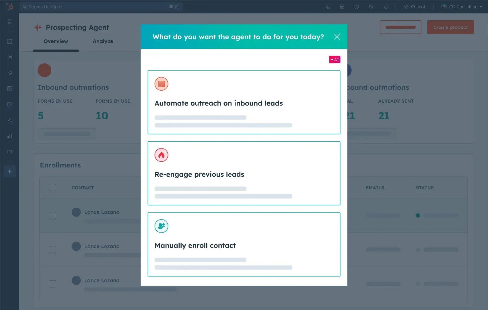 HubSpot ofrece una amplia gama de funciones CRM con IA.