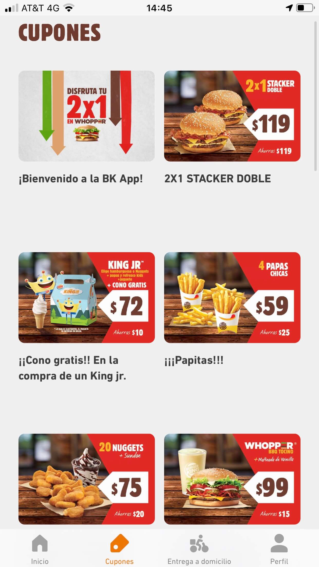 Burger King,  ejemplo de cupones digitales de la marca de comida rápida