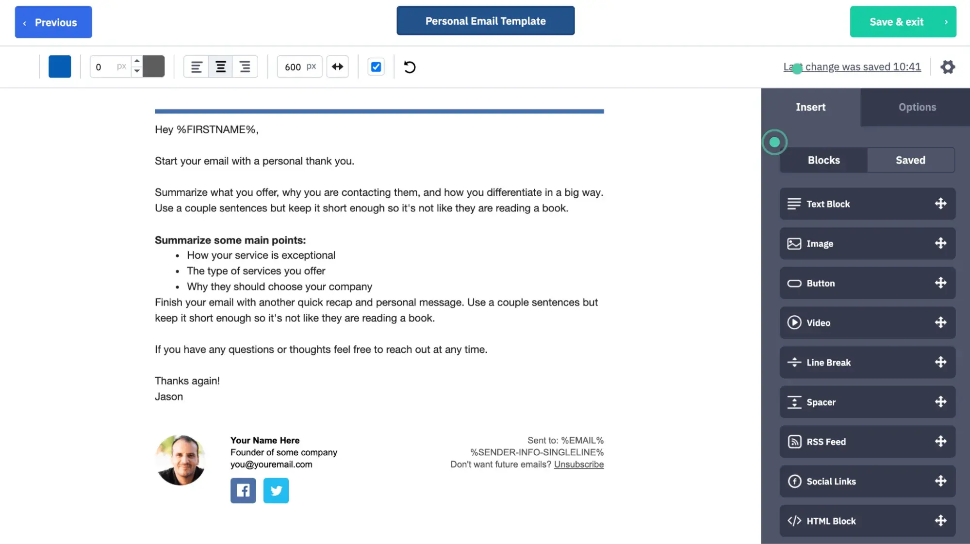 captura de pantalla del editor de ActiveCampaign de email marketing para dentistas