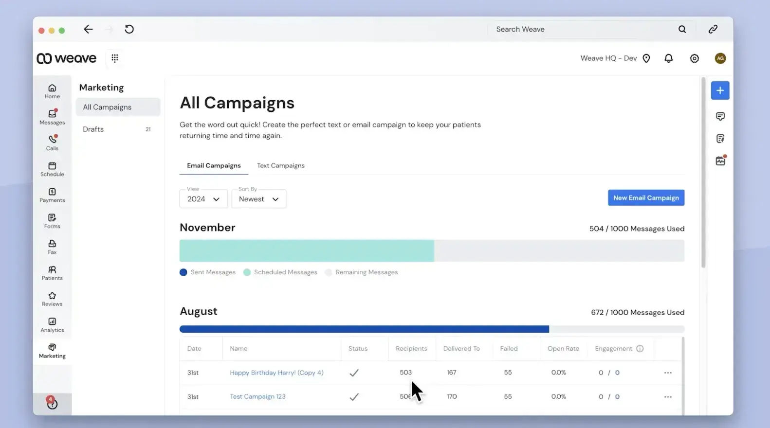 email marketing para la sanidad: Weave