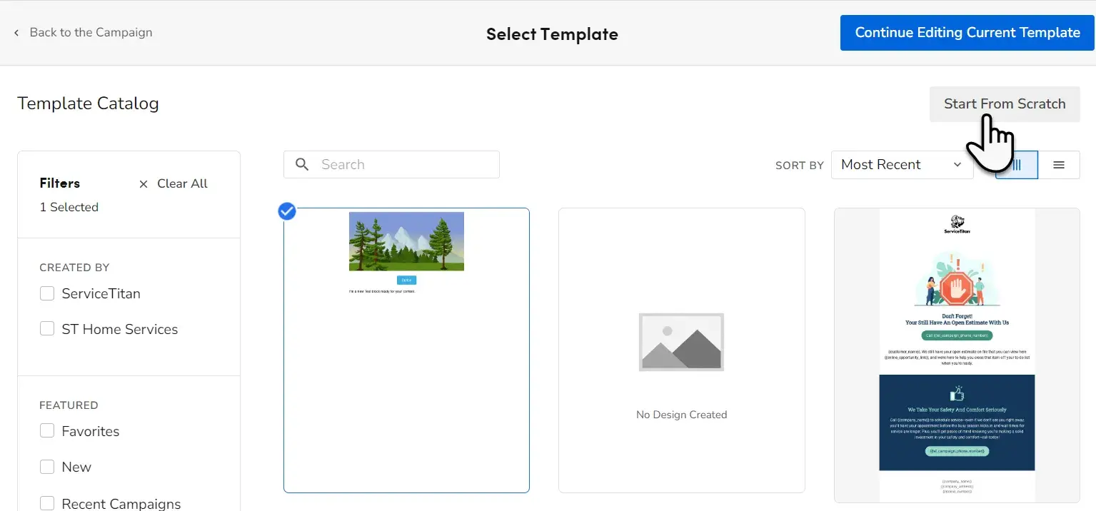 captura de pantalla de la interfaz de usuario del software de email marketing de ServiceTitan