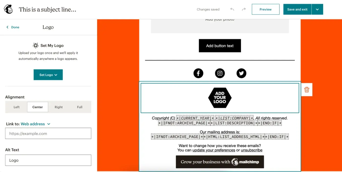 captura de pantalla de la interfaz de usuario del software de email marketing de Mailchimp