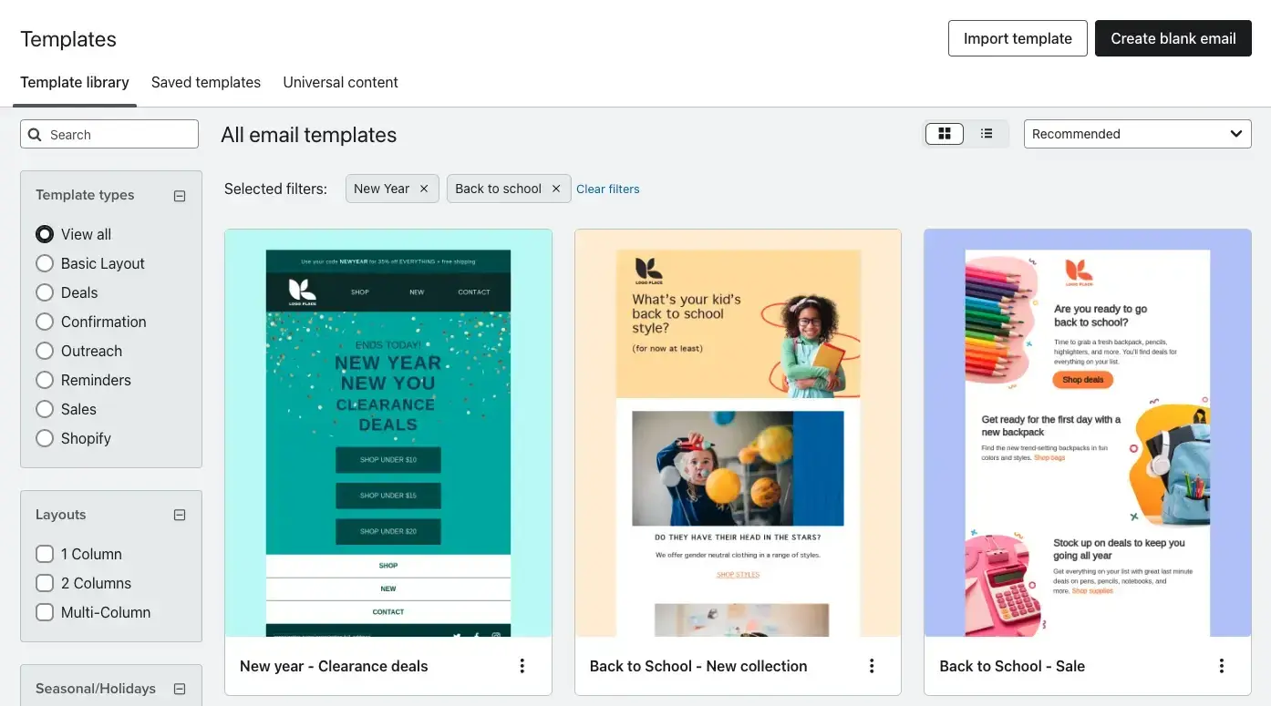 captura de pantalla de la interfaz de usuario del software de email marketing de Klaviyo para organización de eventos
